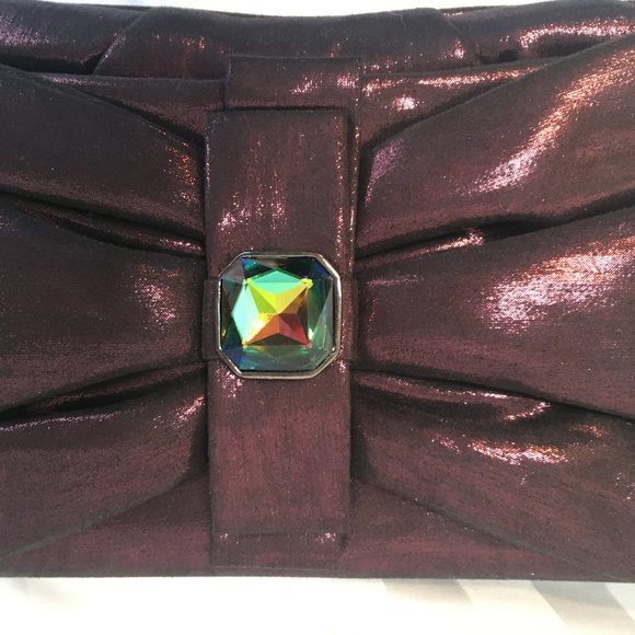 Jeanne Lottie Designer Magenta Satin Fabric Clutch Purse Handbag Chain Jewel - Picture 3 of 12